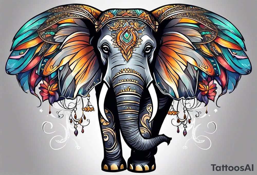 cute elephant with wings tattoo idea