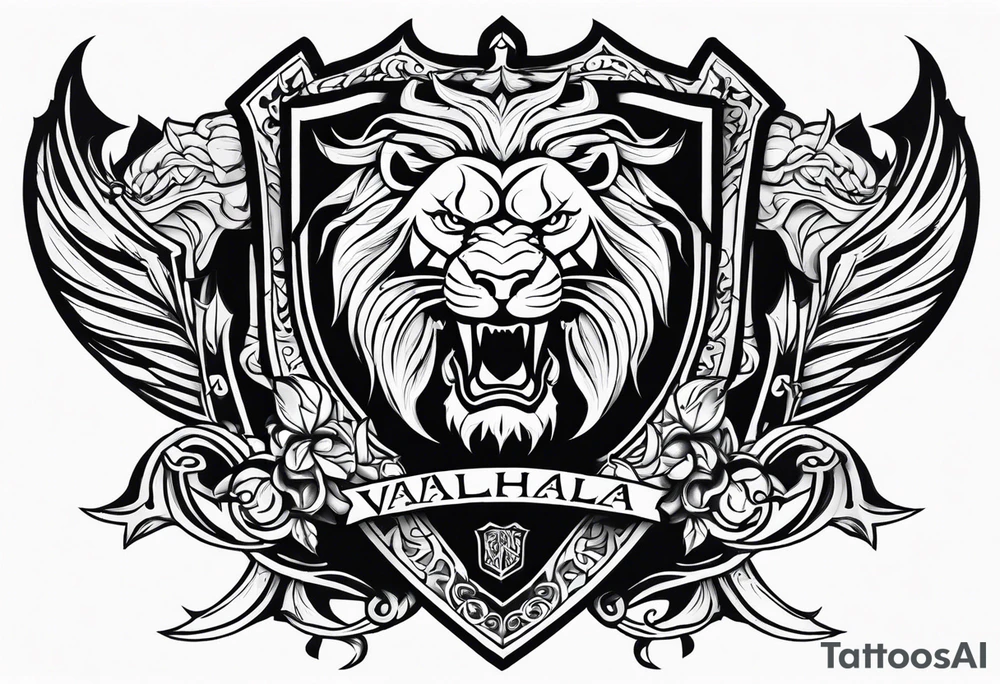 Valhalla sword shield lion dragon tattoo idea