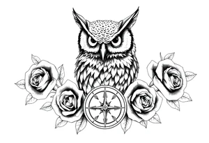 an owl,compass,roses, tattoo idea