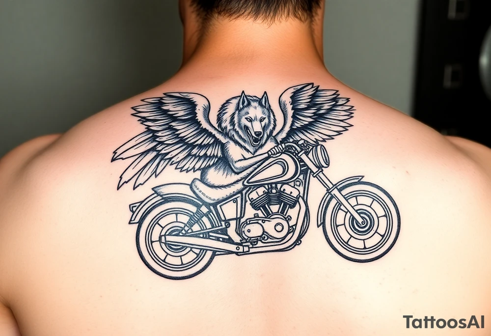 guardian angel wolf on a motorcycle tattoo idea