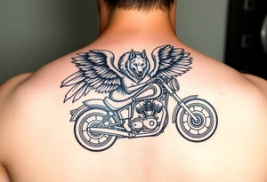 guardian angel wolf on a motorcycle tattoo idea