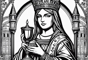 Saint Barbara holding a chalice with a tower beside her tattoo idea