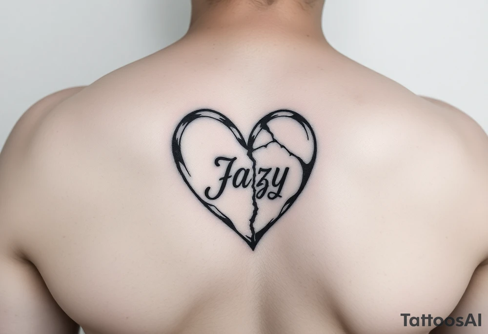 upper arm tattoo -broken heart of a deceased best friend with the name Jazy incorporated tattoo idea