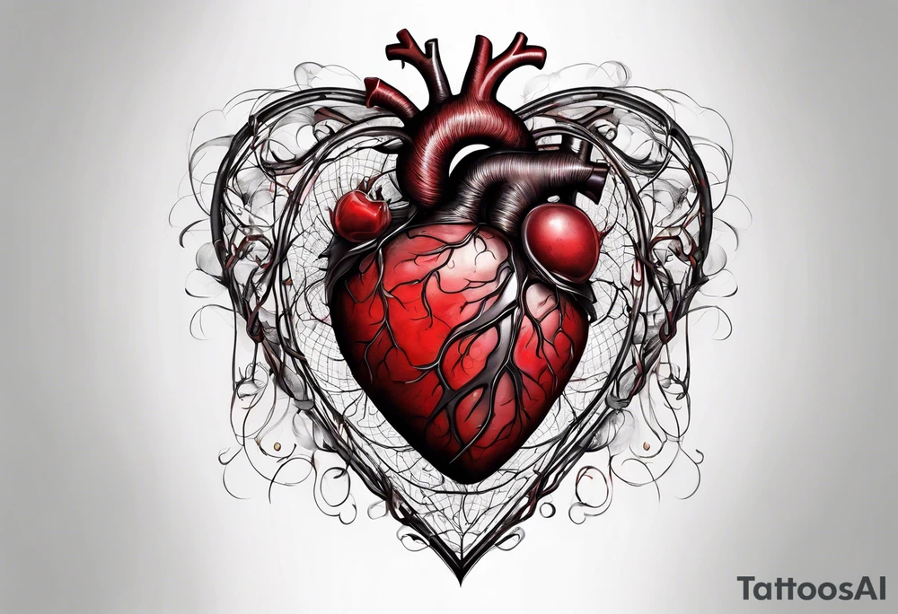 Anatomic heart with wire and blood tattoo idea