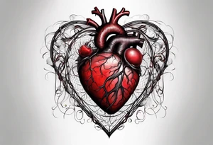 Anatomic heart with wire and blood tattoo idea