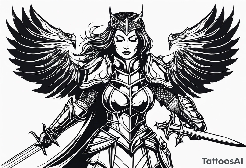 Dark fantasy women knight traditional tattoo idea