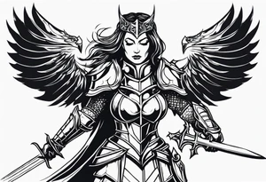Dark fantasy women knight traditional tattoo idea