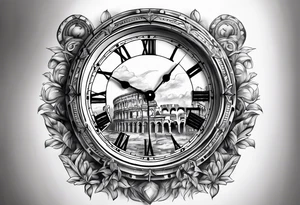 Roman clock above
 colosseum tattoo idea
