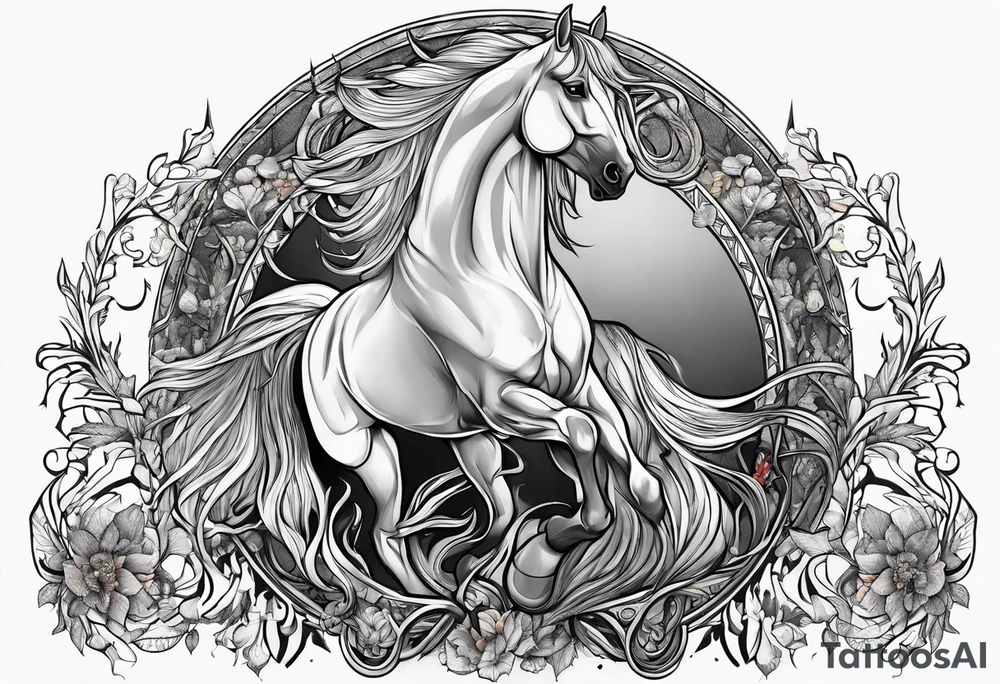 Realistic Horse and Yggdrasil tattoo idea