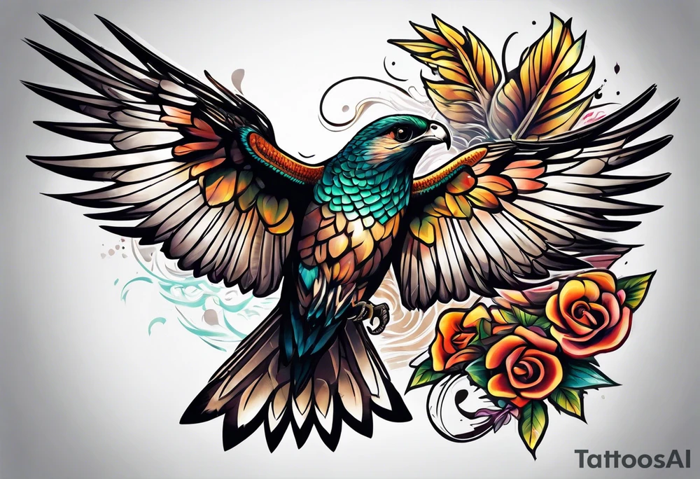 hawk and hummingbird tattoo idea