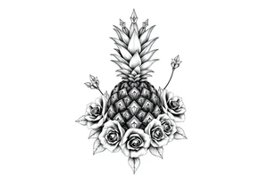 powerful pineapple with a crown,and diamonds and roses tattoo idea