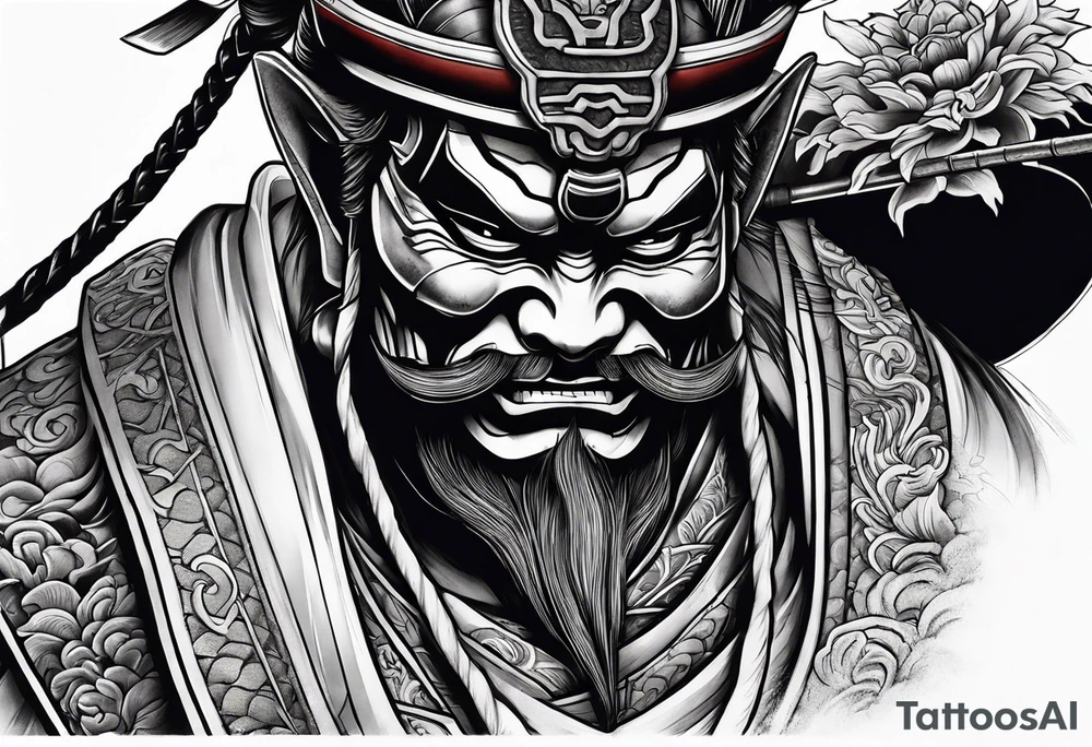 Samurai with oni mask tattoo idea