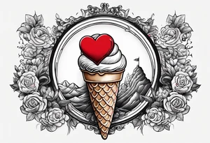 small one scoop ice cream cone with small red heart on it somewhere with unicorn tattoo idea