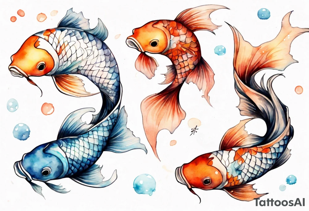 Koi Karp with Pisces theme. Add some jellyfish in, water, the moon. Watercolour style. tattoo idea