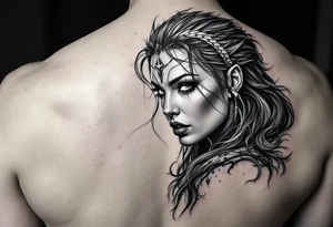 Shield maiden face ready to fight, sultry tattoo idea