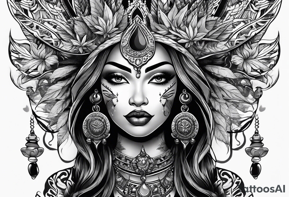Black Goddess of marijuana tattoo idea