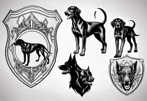shield with three black hunting hounds tattoo idea