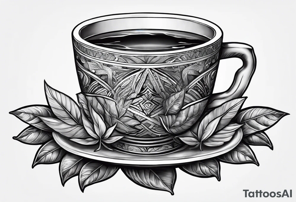 Ayahuasca leaves with cup of ayahuasca in the middle tattoo idea