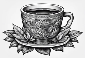 Ayahuasca leaves with cup of ayahuasca in the middle tattoo idea