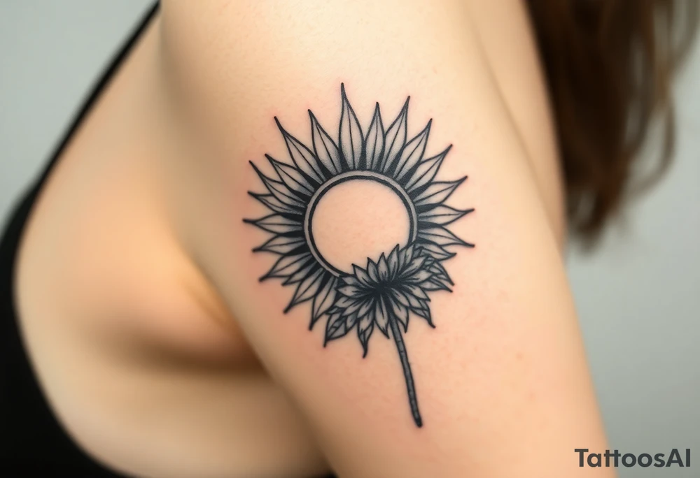 Shining Mystical sun with long  leaning sunflower sun tattoo idea