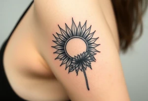 Shining Mystical sun with long  leaning sunflower sun tattoo idea