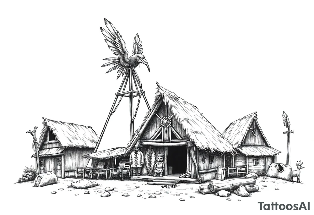 Native American village tattoo idea