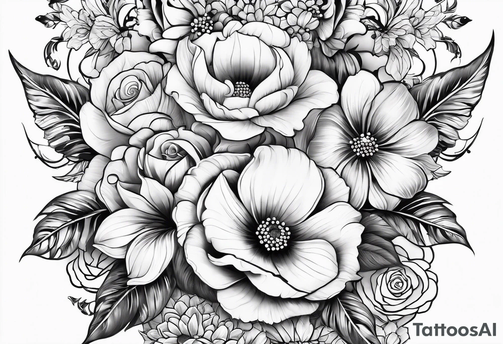 Floral leg piece with beading and lace tattoo idea