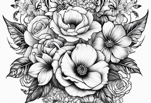 Floral leg piece with beading and lace tattoo idea