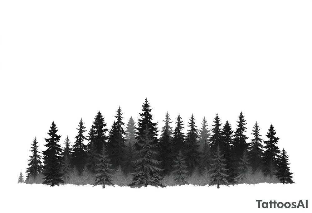 Coniferouse forest silhouette with black and gray trees tattoo idea