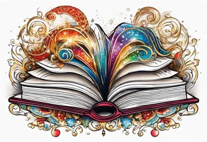 Books with sparkles and swirls tattoo idea