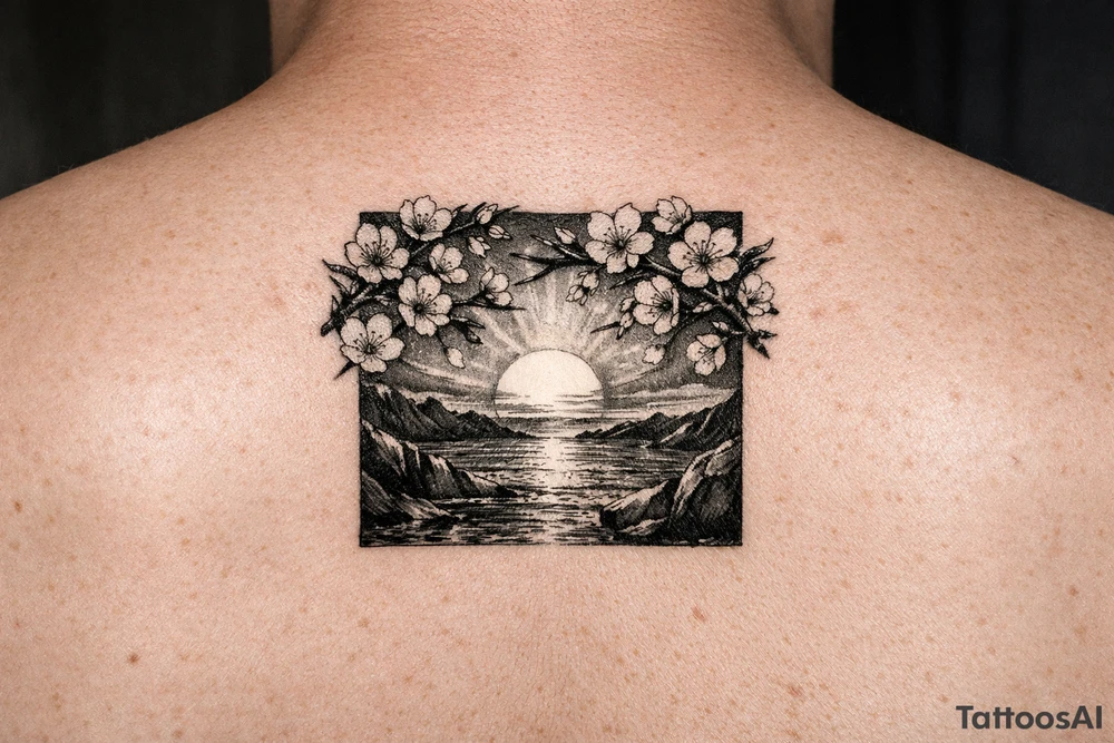 Cherry blossoms at sunset tattoo idea