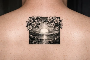 Cherry blossoms at sunset tattoo idea