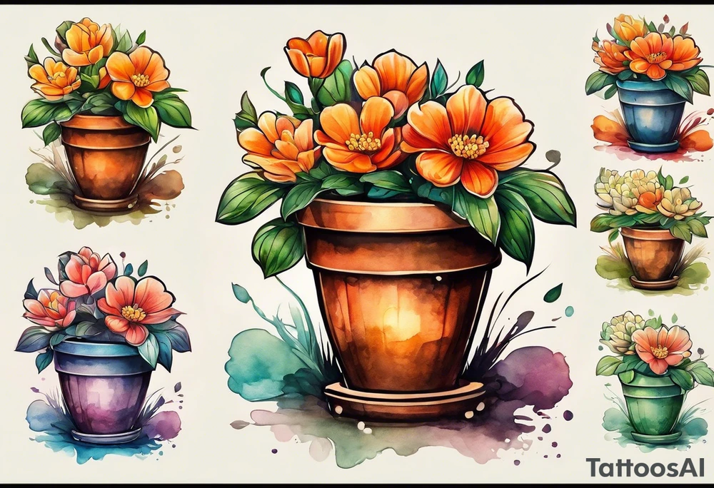 I would like a tattoo of a small-sized flower pot. Coming out of the flower pot should be a small orange flower that has NOT BLOOMED YET. tattoo idea