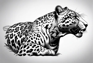 writhing jaguar, top side view, running, tattoo idea