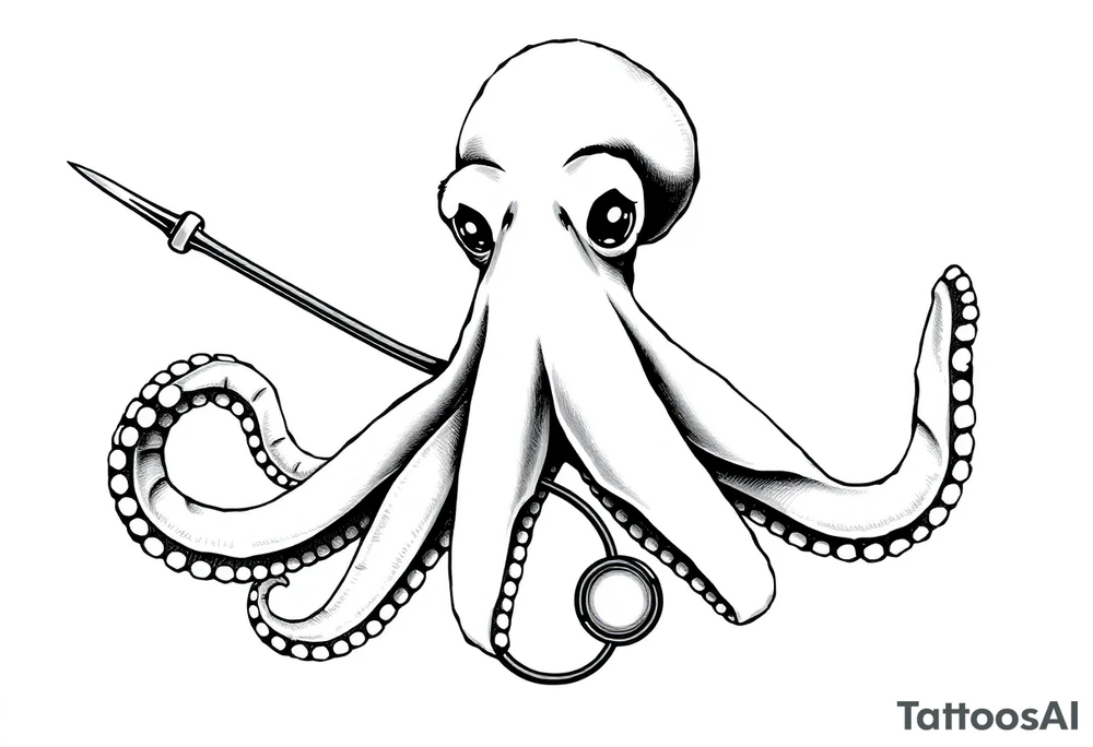 Octopus with trident and stethoscope tattoo idea