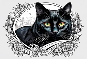 Black cat looking through a planchet tattoo idea