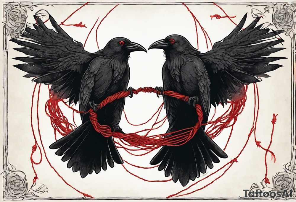 The two black crows at the end of the movie "Secret of NIHM" as they fly away into the sunset carrying some red string between them. tattoo idea