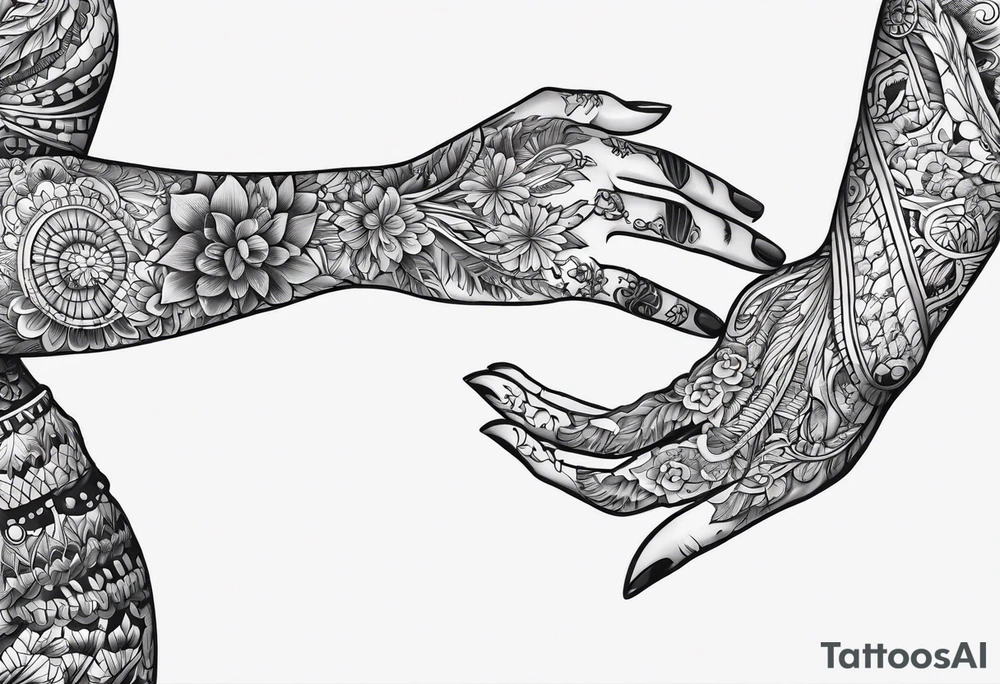 woman dancing hand in hand with skeleton tattoo idea
