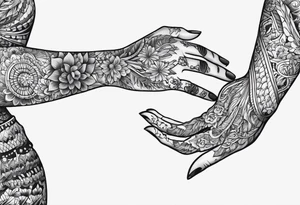woman dancing hand in hand with skeleton tattoo idea