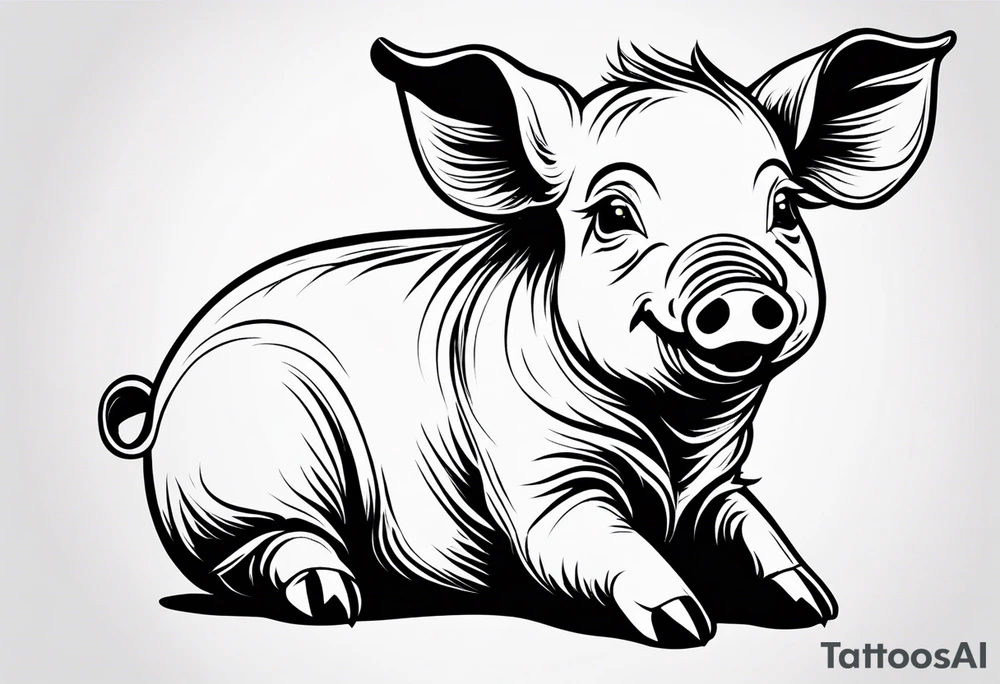 very cute happy piglet with small ears.
outline only.
black and white only.
only show the piglet. no extra lines or decoration.
no black shading.
draw only with very thin lines (1px)

should look like a tattoo that will only take 2 minutes to draw tattoo idea