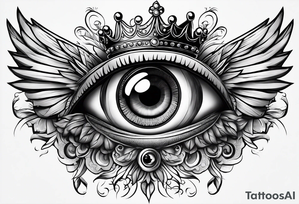 big eye with wings and crown tattoo idea