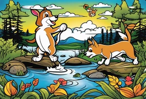 River swamp with beagles squirrel hunting tattoo idea