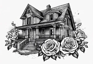 abandoned old house, broken sword, roses tattoo idea