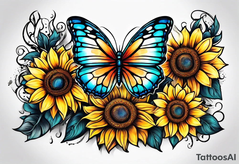 Half butterfly half sunflower tattoo idea