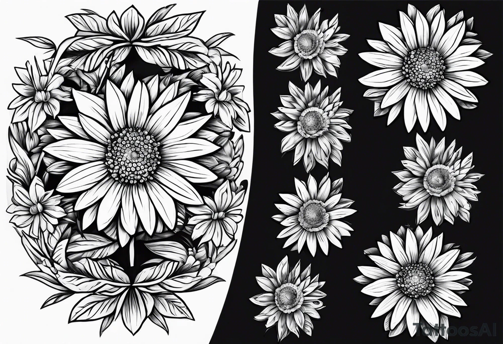 aster flower with roman numerals IX-VI-LVII tattoo idea