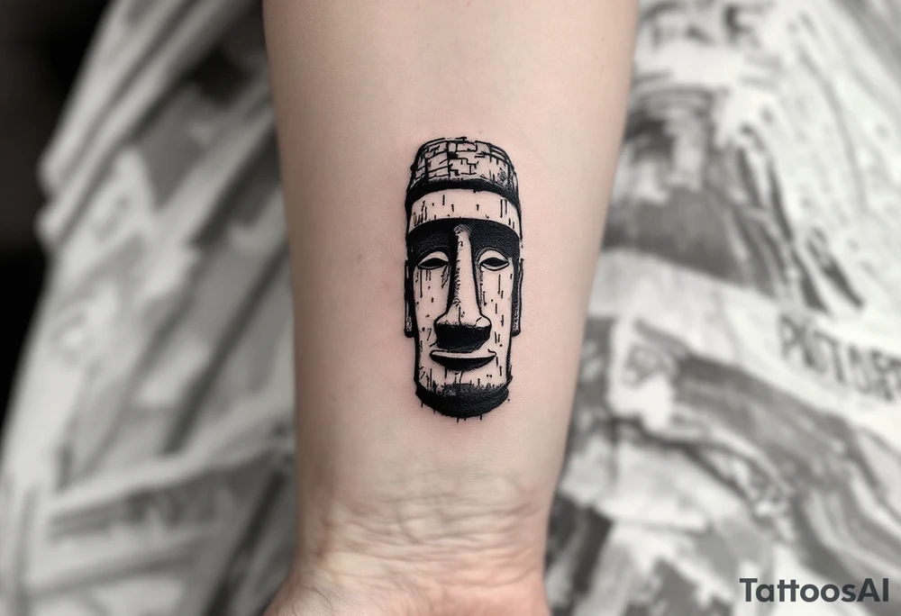 moai statue rough asthetic tattoo idea