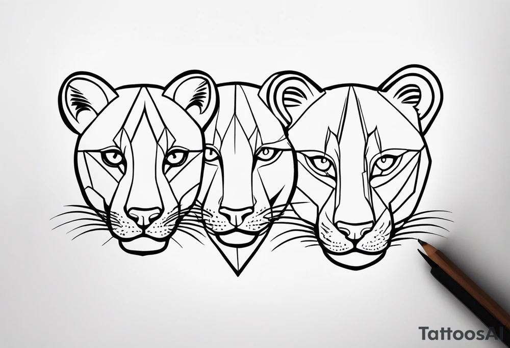 uma leoa, um leao e seus dois filhotes dentro de um retangulo tattoo idea