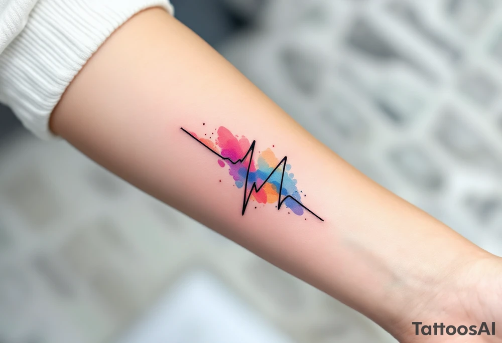A multi-colored EKG tattoo in shades of red, orange, and blue, representing the vibrancy of life. tattoo idea