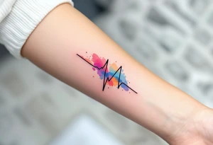 A multi-colored EKG tattoo in shades of red, orange, and blue, representing the vibrancy of life. tattoo idea