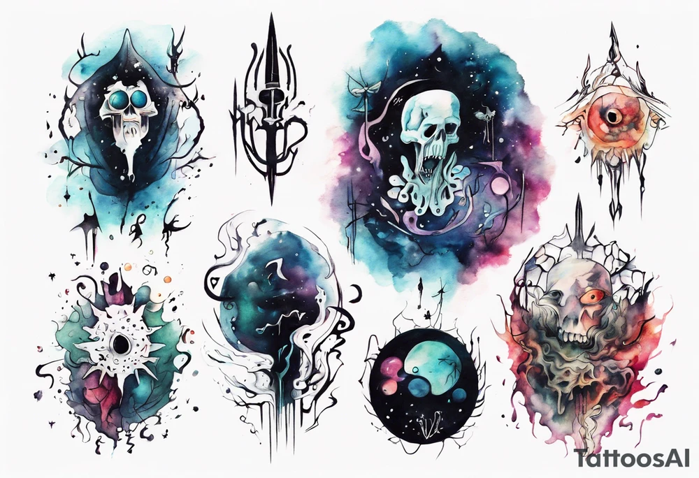 Macabre, abstract, acquarel, pigment, photon tattoo idea